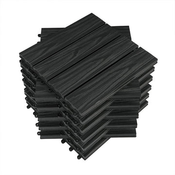 11-delige WPC balkontegels met reliëf in houtlook | Bruin | 30x30x1,8 cm