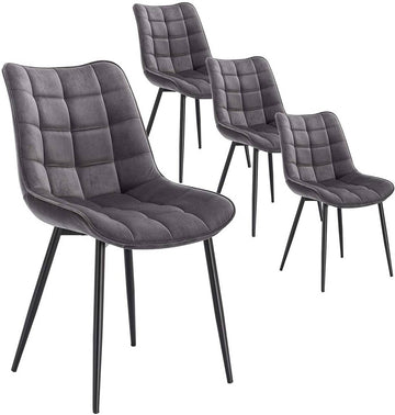 Set van 4 eetkamerstoelen, rugleuning, fluwelen zitting, metalen poten | 46x40,5x85,5 cm