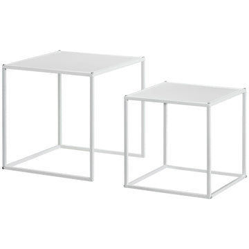 Bijzettafelset 2-delig - Stalen tafels | Kleur: Wit | Afmetingen: 40x40x40 / 35x35x35 cm