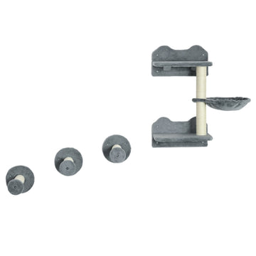 Klimset voor katten met krabpaal en hangmat | Kleur: Beige+Grijs | Afmetingen: 28x40x73 cm