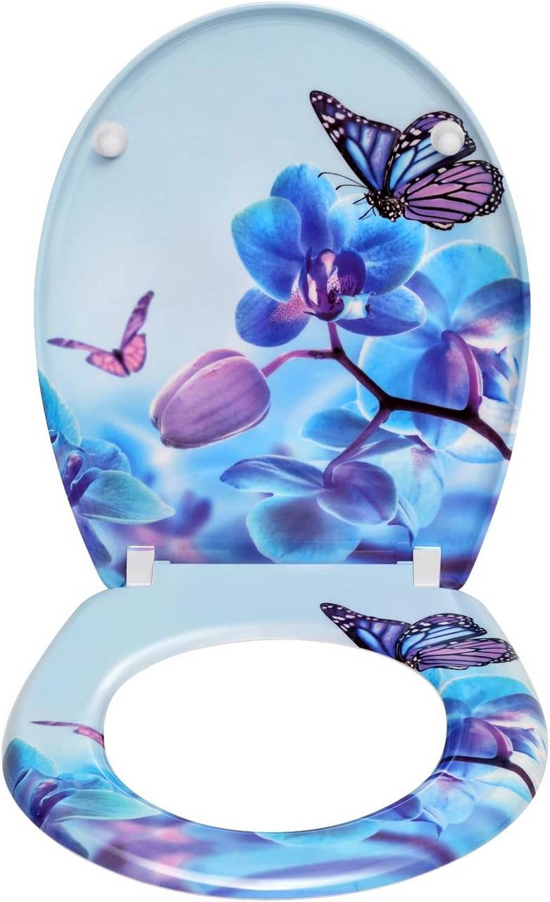 Duroplast WC-Sitz mit Absenkautomatik blau Phalaenopsid | Blau | 37,1x45,5x1,8 cm