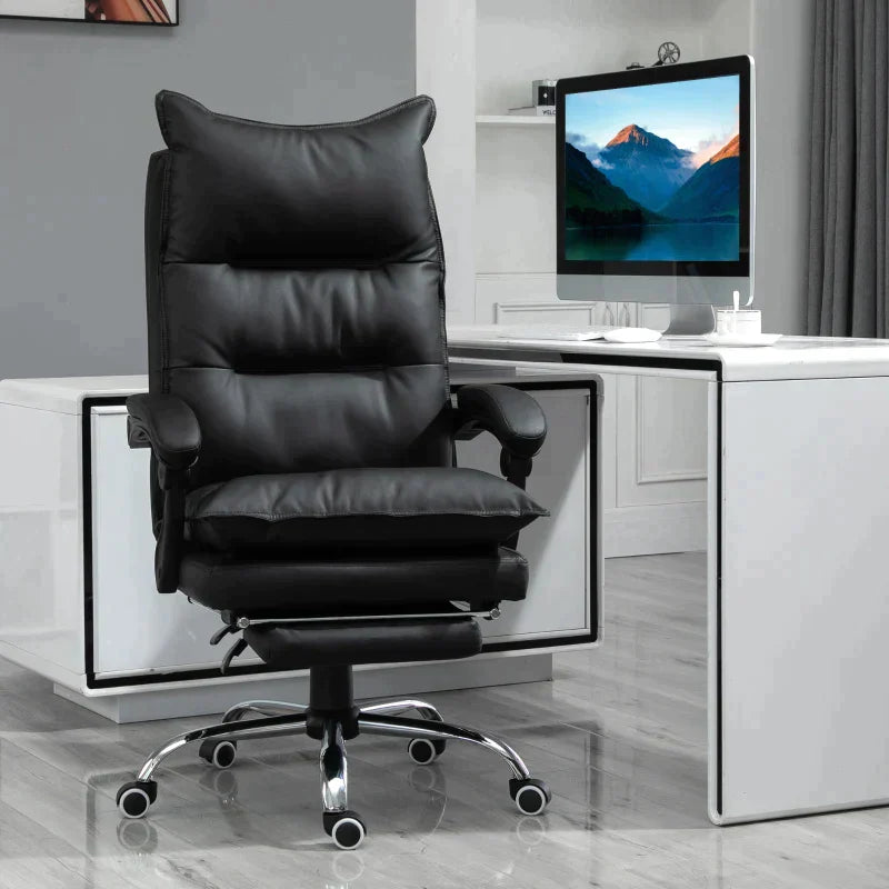 Bürostuhl mit Fußstütze | Farbe: Schwarz | Abmessungen: 66x72x122-130 cm