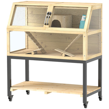 Houten dwerghamsterkooi met opbergvak | Kleur: Bruin | Afmetingen: 87x43x101 cm
