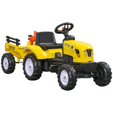 Kindertractor met pedalen en aanhanger | Kleur: Geel | Afmetingen: 42x133x51 cm