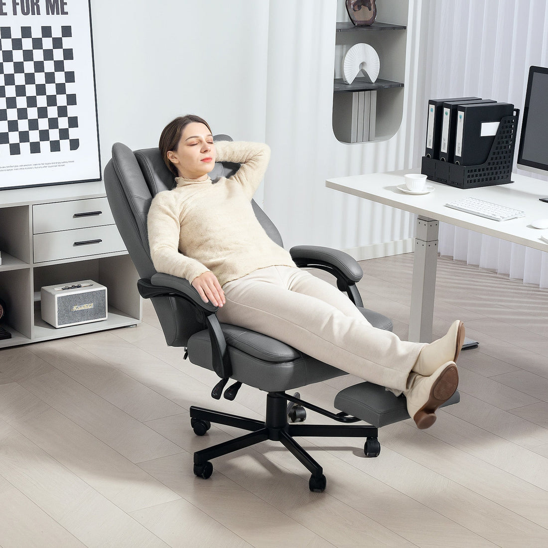 Massage kantoorstoel - Ergonomische bureaustoel | Kleur: Grijs | Afmetingen: 69x64x112-120 cm