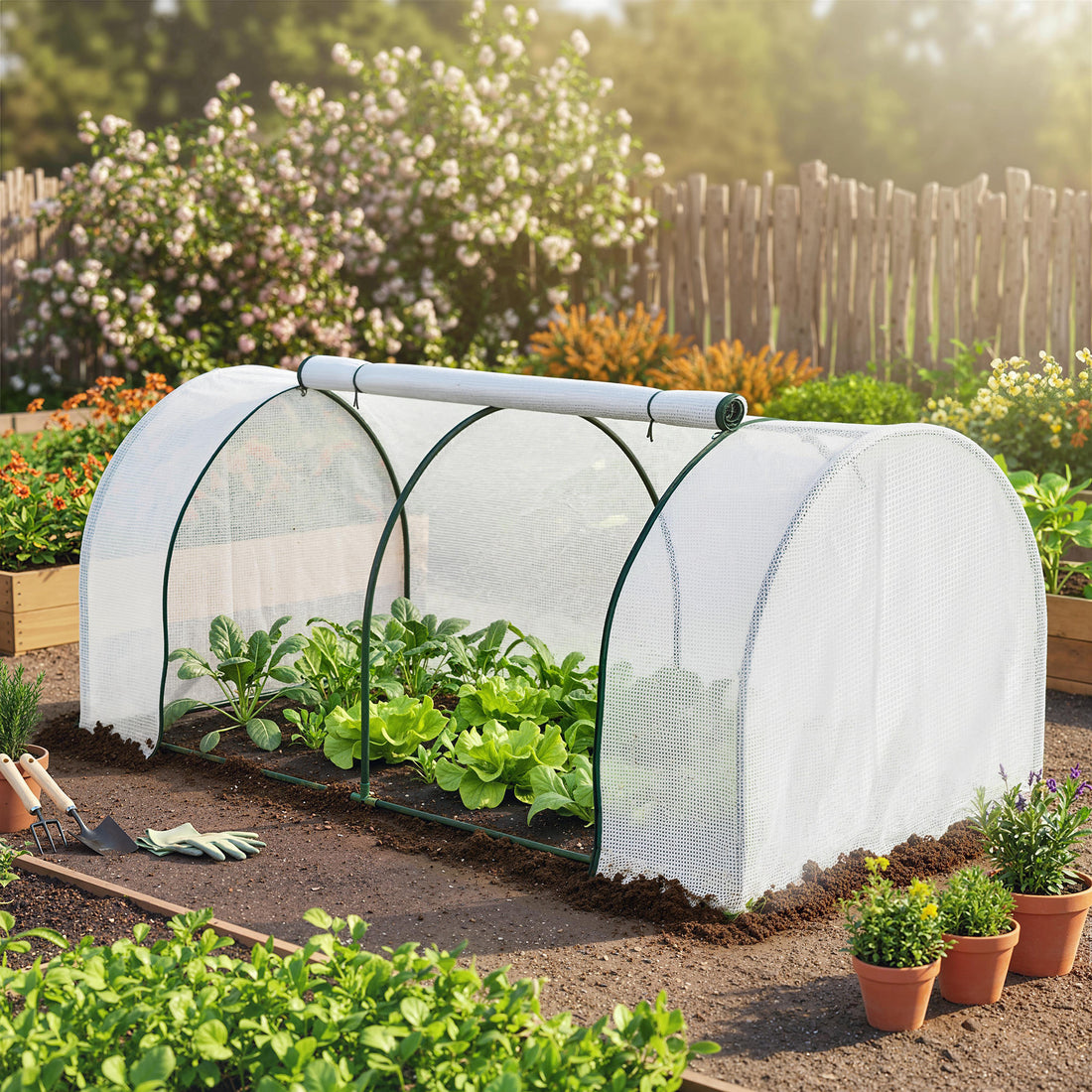 Winterbestendige foliekas met PE-gaasfolie | Kleur: Wit | Afmetingen: 100x200x80 cm