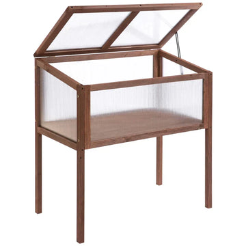 Houten kweekkas met verhoogde plantenbak | Kleur: Bruin | Afmetingen: 50x90x93 cm