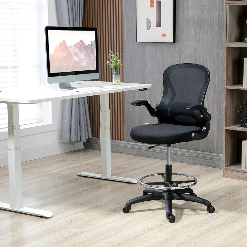 Bureaustoel met mesh rugleuning en voetenring | Kleur: Zwart | Afmetingen: 59x65x102-122 cm