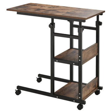 Mobiele bijzettafel met 3 planken | Kleur: Rustiek bruin | Afmetingen: 40x80x72-82 cm