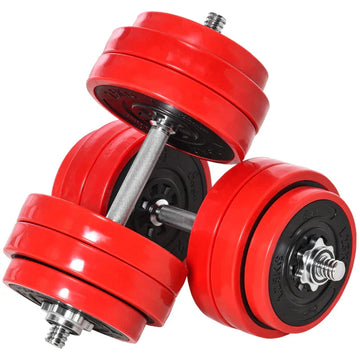 2-in-1 halterset 30 kg - Dumbbell- en barbellset | Kleur: Rood + zwart