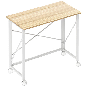 Klapbureau op wielen, inklapbaar | Kleur: Natuurlijk hout | Afmetingen: 80x40x75 cm
