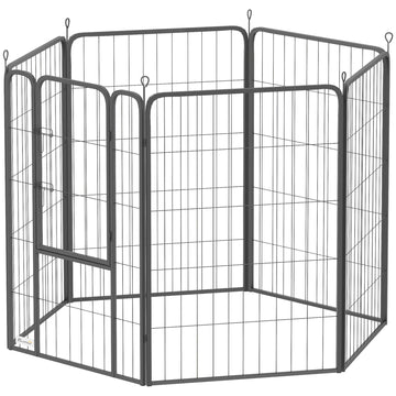 Hondenren met deur en 6 panelen | Kleur: Zwart | Afmetingen: 68x136x100 cm
