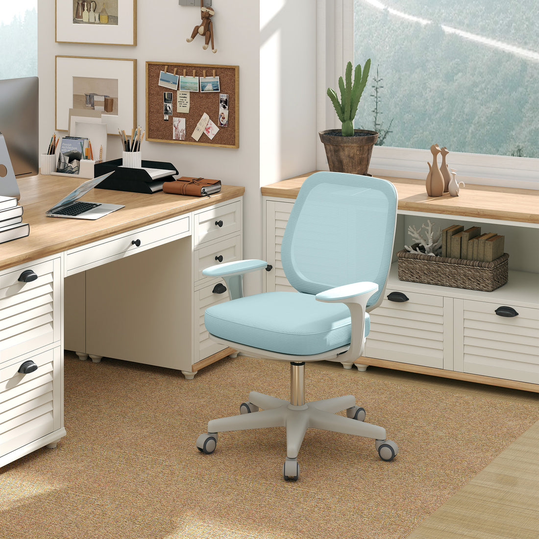 Drehbarer Bürostuhl, höhenverstellbar | Farbe: Grün | Maße: 48x55x82,5-94,5 cm