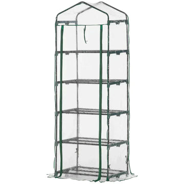 Mini-kas met 5 niveaus | Kleur: Transparant/groen | Afmetingen: 69x49x193 cm