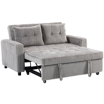 2-zits slaapbank van corduroy met 2 kussens | Kleur: Lichtgrijs | Afmetingen: 157x90x91 cm