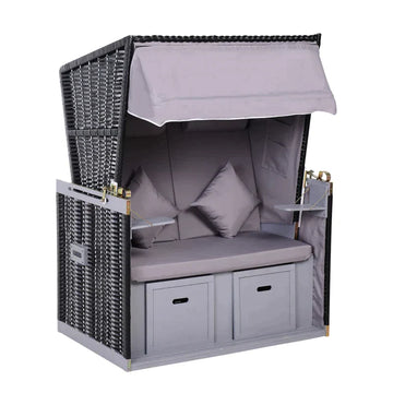 Strandstoel voor 2 personen | Kleur: lichtgrijs/grijs/zwart | Afmetingen: 118x79x150 cm