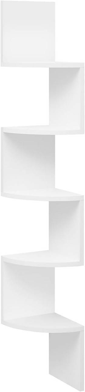 Hoekrek met 5 planken, zigzag wandrek | Wit | 19,5x19,5x123 cm