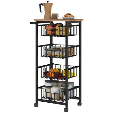 Keukentrolley met 4 stalen manden | Kleur: Bruin, zwart | Afmetingen: 49.5x31x91 cm