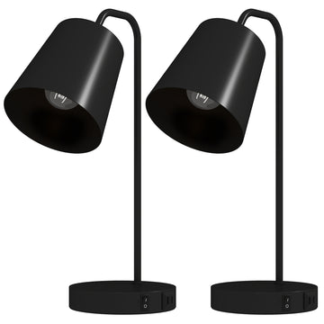 Tafellampenset 2 stuks met USB-A en USB-C - Zwart | Kleur: Zwart | Afmetingen: 15x28x41 cm