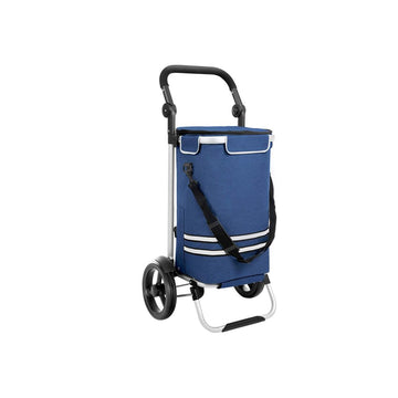 Boodschappentrolley met koeltas en wielen, inklapbaar, blauw, 44 x 27 x 100 cm