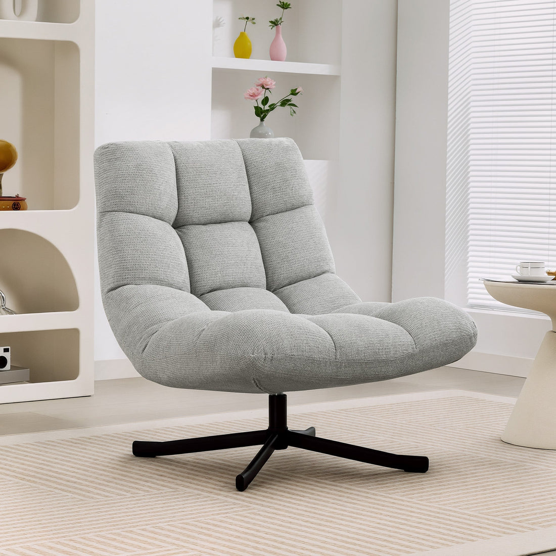 Drehbarer Loungesessel - Hellgrauer Chenille-Sessel | Farbe: Hellgrau | Abmessungen: 75x95x90 cm