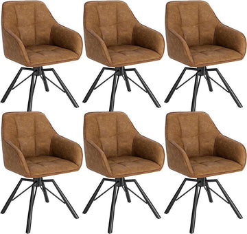 Draaibare eetkamerstoelen 6-delig met armleuningen | Lichtbruin | 58,5x54,5x82,5 cm