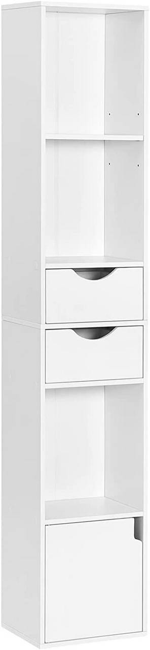 Boekenkast met laden en deur | Wit | 30x24x158 cm