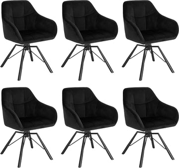 6-delige set draaibare eetkamerstoelen met armleuningen | Zwart | 58,5x54,5x82,5 cm