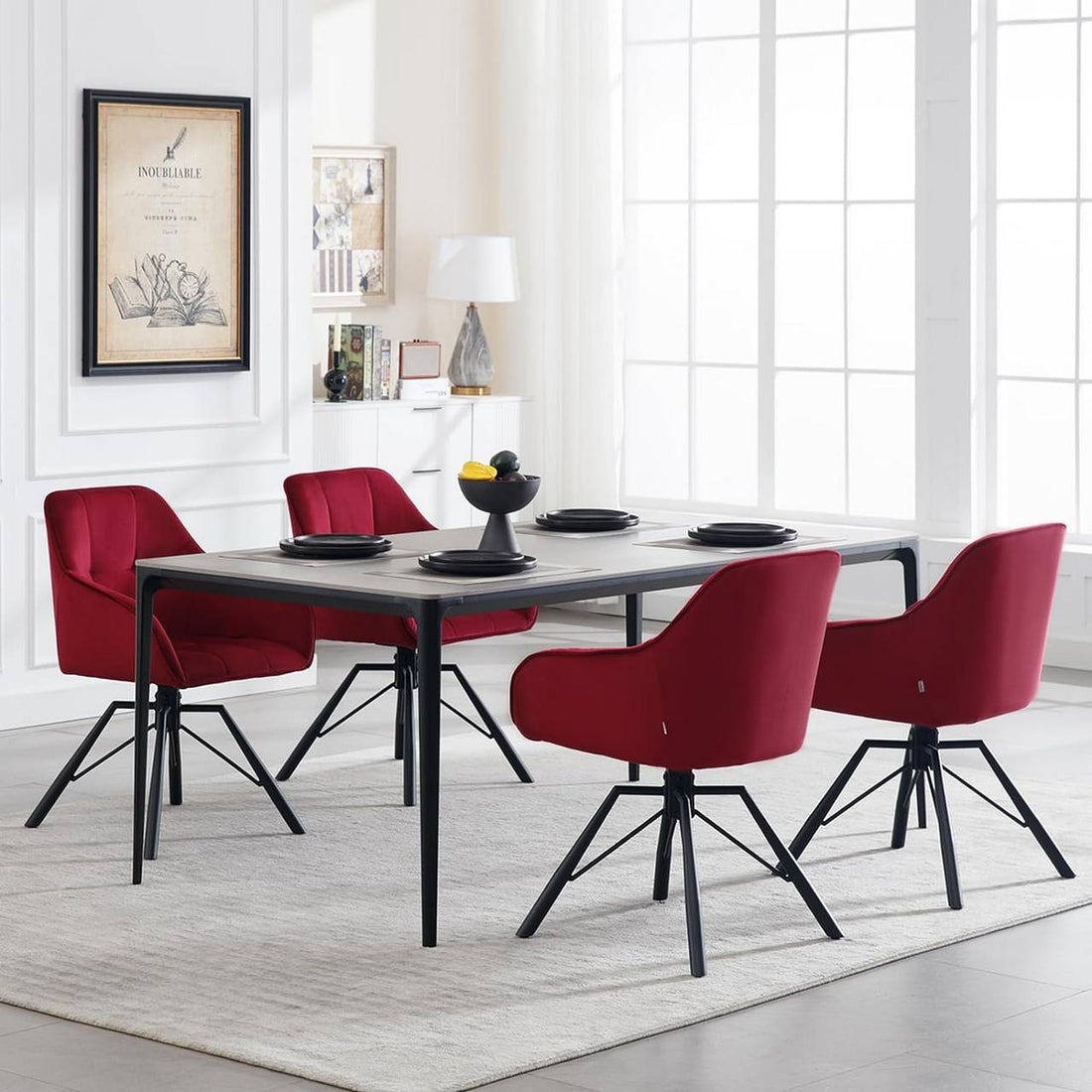 Roterbara matstolar med armstöd 4-delat set | Bordeaux | 58,5x54,5x82,5 cm