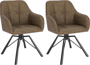 Draaibare eetkamerstoelen 2 stuks met armleuningen en rugleuning | Bruin | 58,5x54,5x82,5 cm