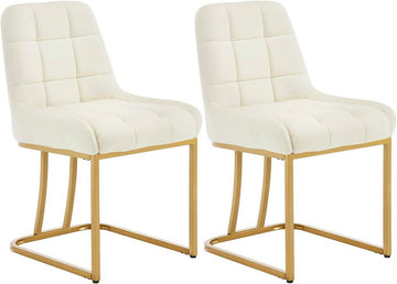 Eetkamerstoelen 2-delige set fluwelen bekleding met metalen onderstel | Beige | 39x45x84 cm