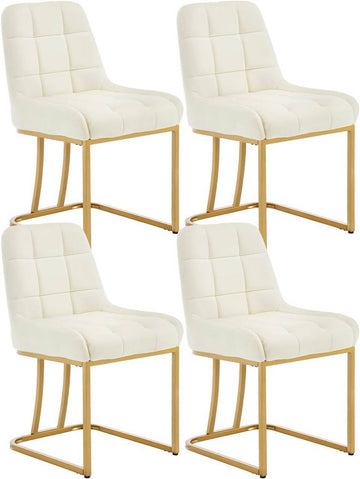 Eetkamerstoelen 4-delige set fluweel met metalen onderstel | Beige | 39x45x84 cm