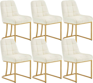 6-delige set eetkamerstoelen met fluwelen bekleding | Beige
