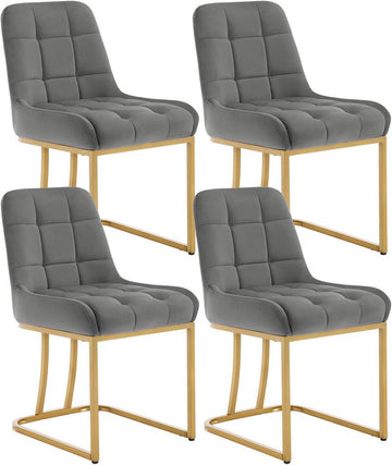 Eetkamerstoelen 4-delige set met fluwelen bekleding en metalen onderstel | Donkergrijs | 39x45x84 cm