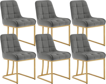 Eetkamerstoelen 6-delige set fluweel met metalen onderstel | Donkergrijs | 39x45x84 cm