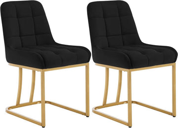 Set van 2 eetkamerstoelen van fluweel met metalen frame zwart | 39x45x84 cm
