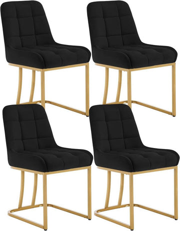 Eetkamerstoelen set van 4, fluweel, gebogen metalen frame | Zwart | 39x45x84 cm
