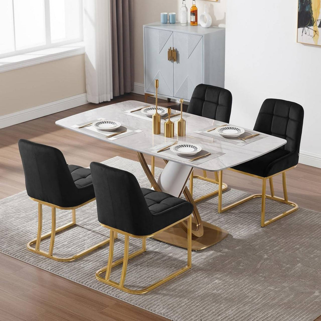 Uppsättning av 2 matstolar i sammet med metallram svart | 39x45x84 cm