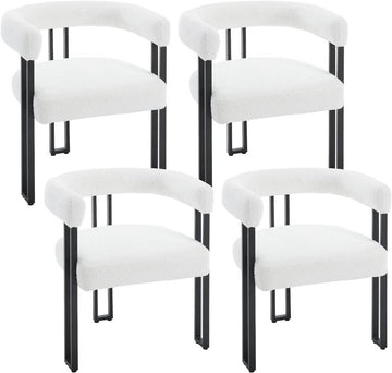 Eetkamerstoelen met armleuningen 4-delige set chenille | Crèmewit | 61,5x51,5x72 cm