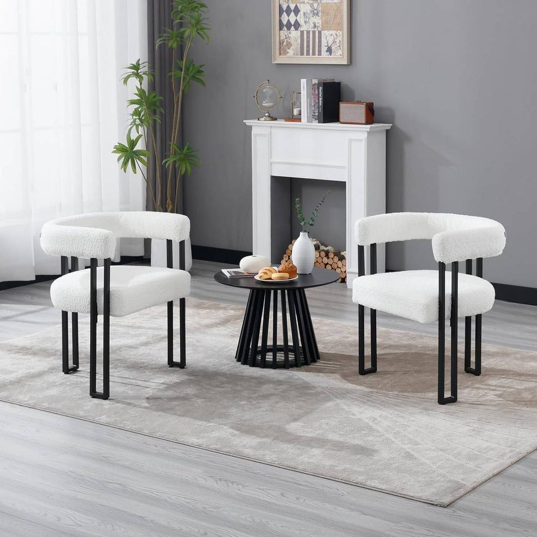 Matgrupp med 6 stolar med armstöd | Gräddvit | 61,5x51,5x72 cm