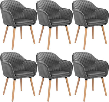 6-delige set eetkamerstoelen van fluweel | Donkergrijs | 40x40x81 cm