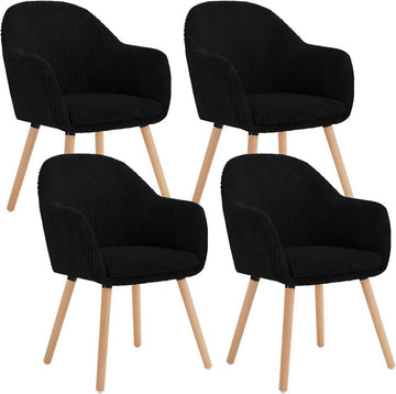 Set van 4 cord eetkamerstoelen met armleuningen | Zwart | 55,5x56,5x83,5 cm
