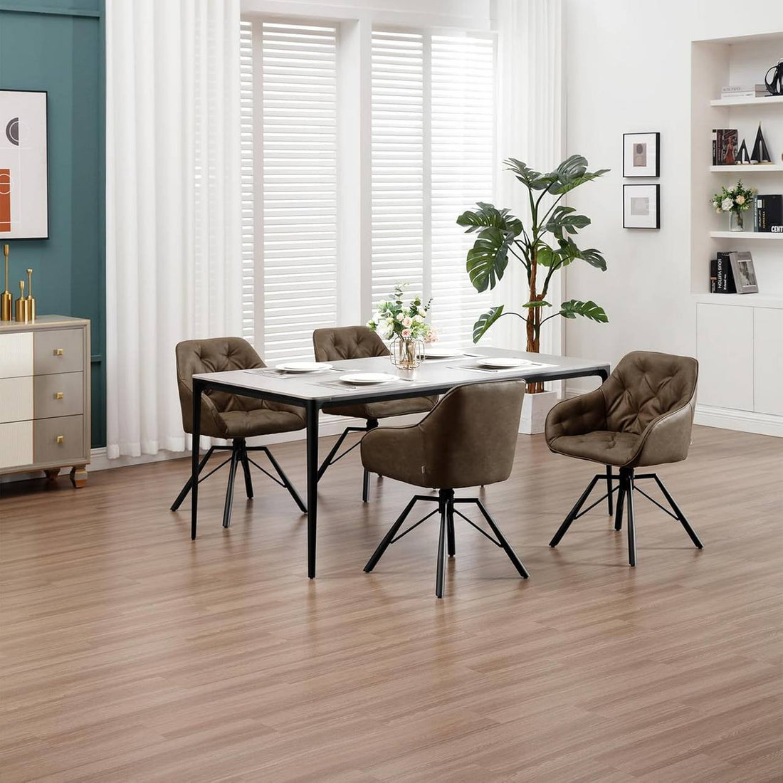Roterande matsalsstol med armstöd 4-dels set | Brun | 57,5x53x82,5 cm