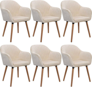6-delige set eetkamerstoelen van fluweel | Crèmewit | 40x40x81 cm