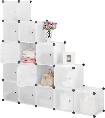 Modulair steekrek met 15 kubussen en deuren | Wit | 30x30x30 cm