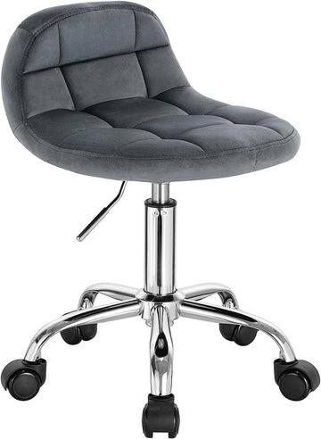 Bureaustoelkruk met wielen lage rugleuning fluweel | Donkergrijs | 38x31x56,5-68 cm