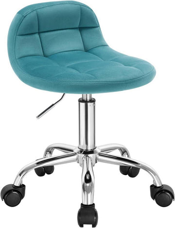 Bureaustoel met wielen en lage rugleuning verstelbaar fluweel | Turquoise | 38x31x68 cm