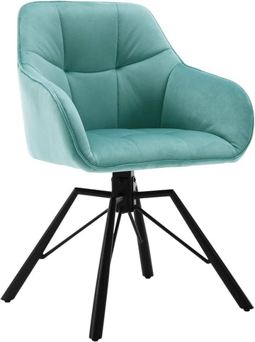Draaibare eetkamerstoel met armleuningen en fluwelen bekleding | Turquoise | 58,5x54,5x82,5 cm