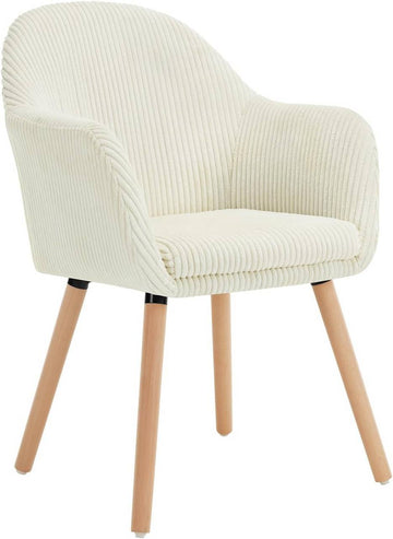 Eetkamerstoel met armleuningen ribfluweel massief houten poten | Beige | 55,5x56,5x83,5 cm