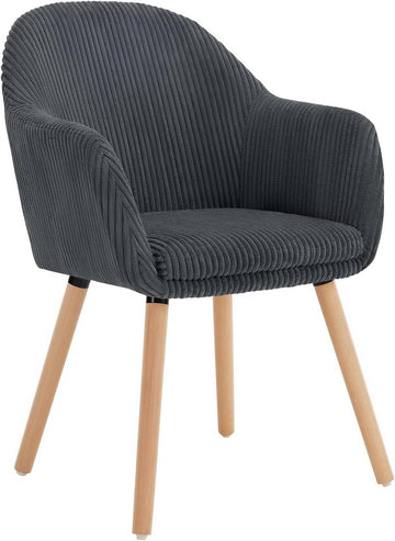 Eetkamerstoel met armleuningen corduroy massief houten poten | Donkergrijs | 55,5x56,5x83,5 cm
